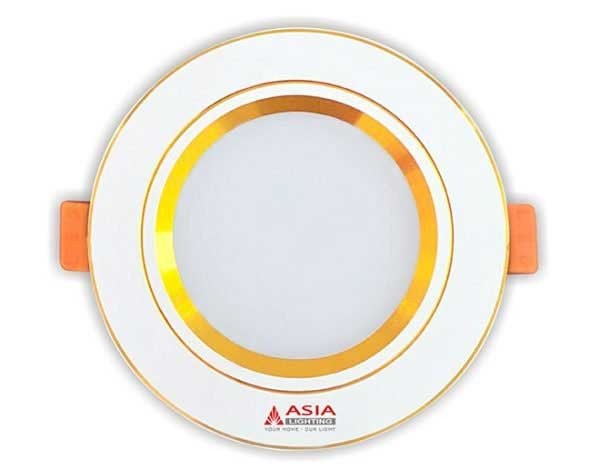 Đèn LED âm trần 3 màu 9w viền vàng Asia - Đèn LED âm trần 9w 3 màu viền vàng Asia